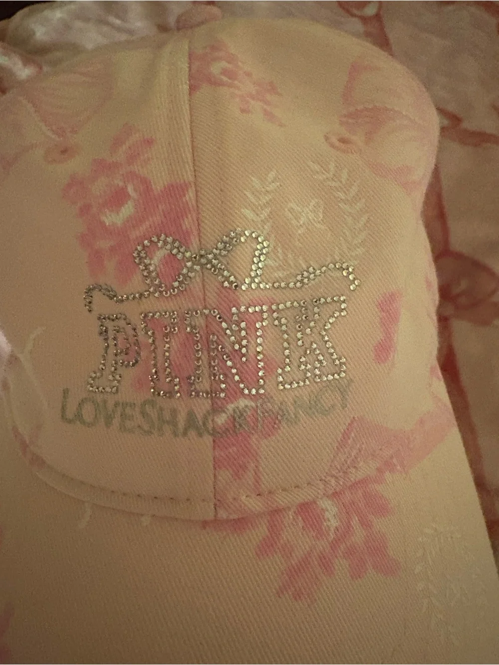 PINK Victoria's Secret Light Pink Floral Kids Baseball Cap with Silver Logo